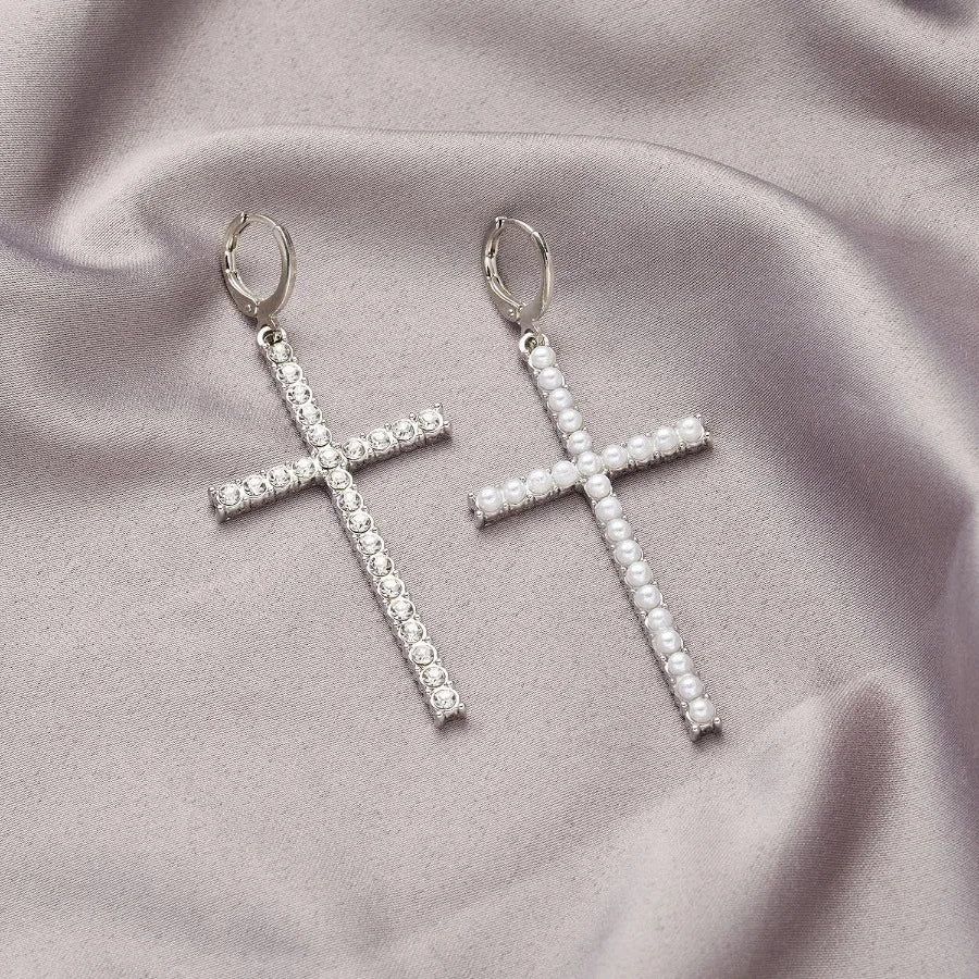 Pearl Cross Earrings