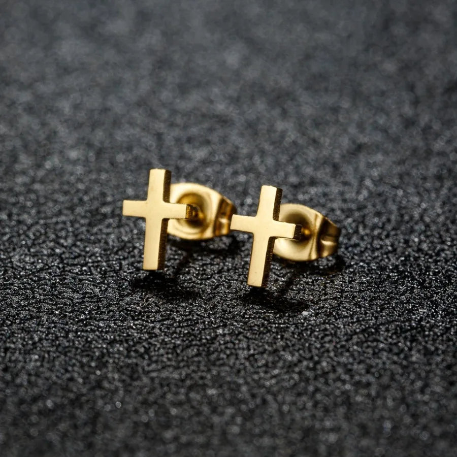 Gold Cross Stud Earrings