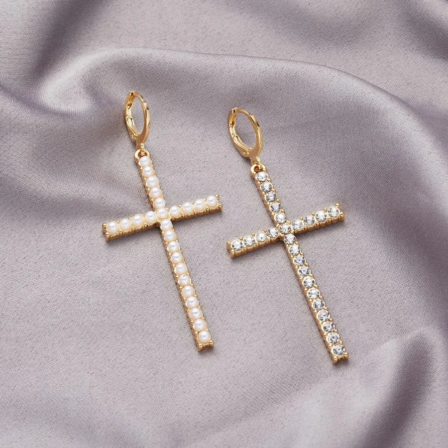 Pearl Cross Earrings