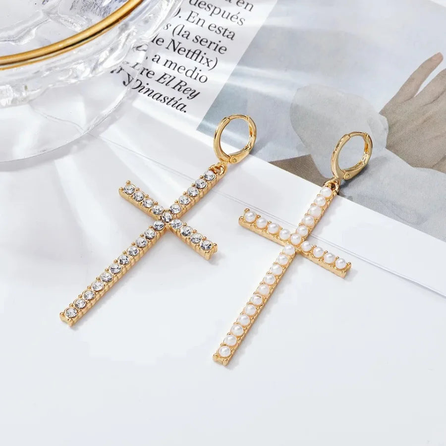 Pearl Cross Earrings