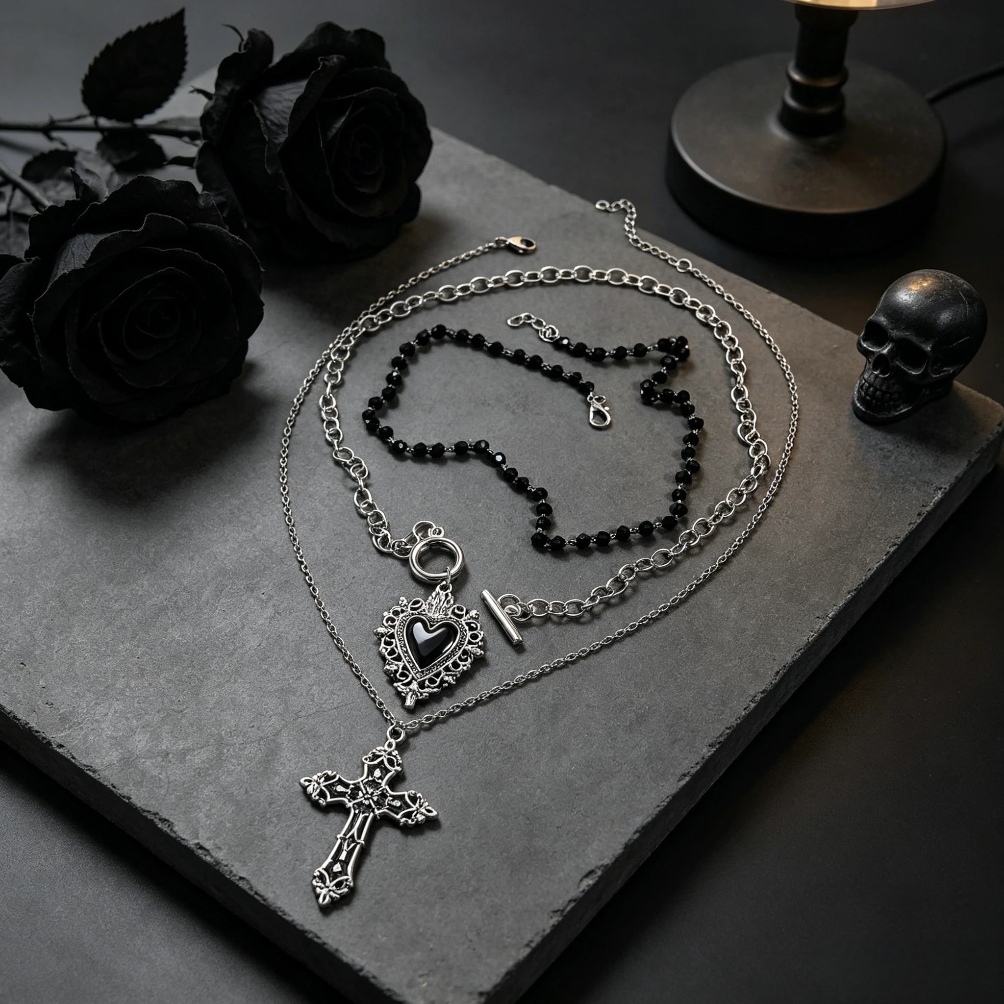 Gothic Heart Cross Necklace