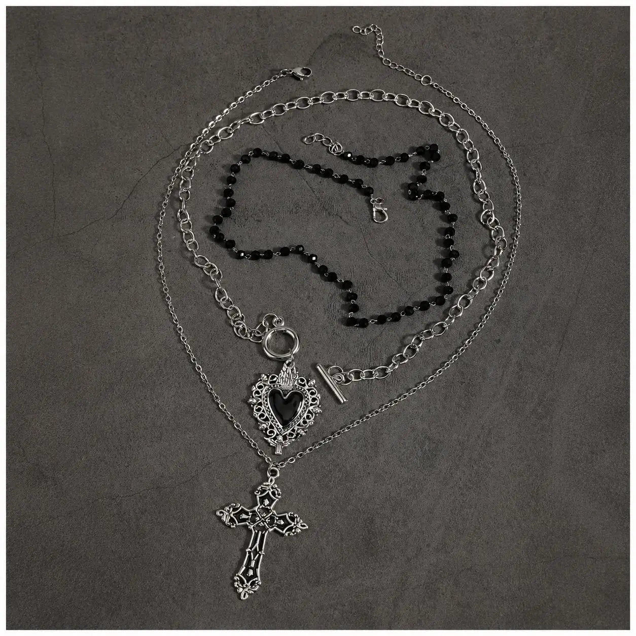 Gothic Heart Cross Necklace