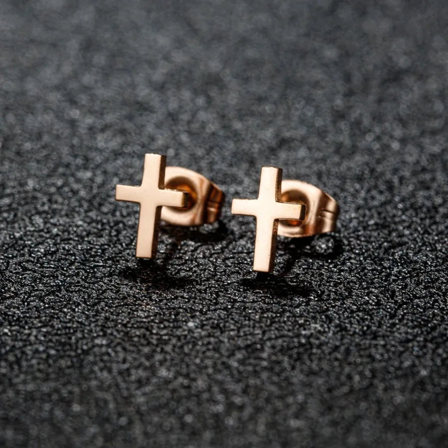 Gold Cross Stud Earrings