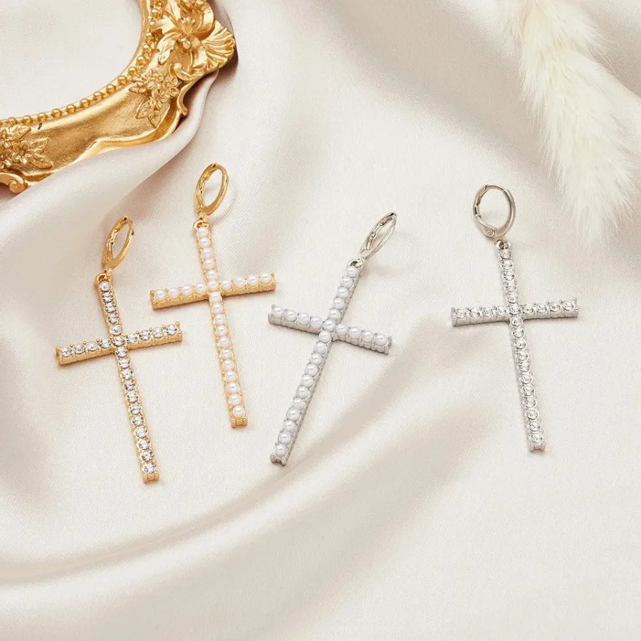 Pearl Cross Earrings