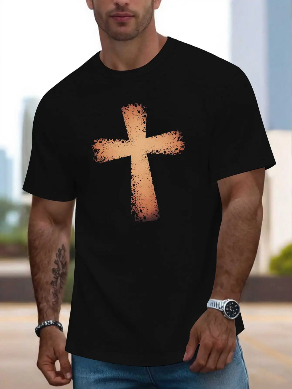 Distressed Christian Cross T-Shirt
