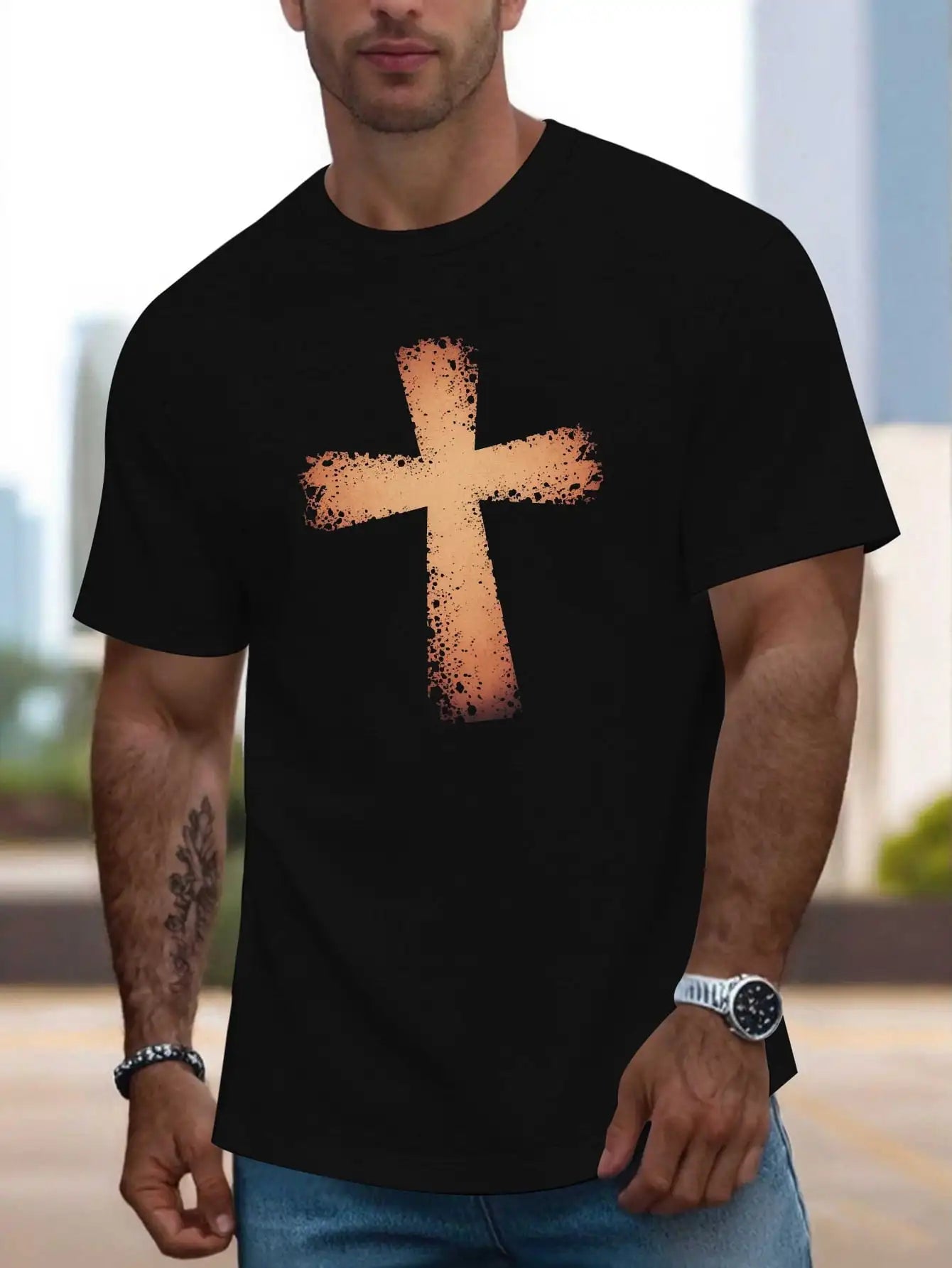 Distressed Christian Cross T-Shirt
