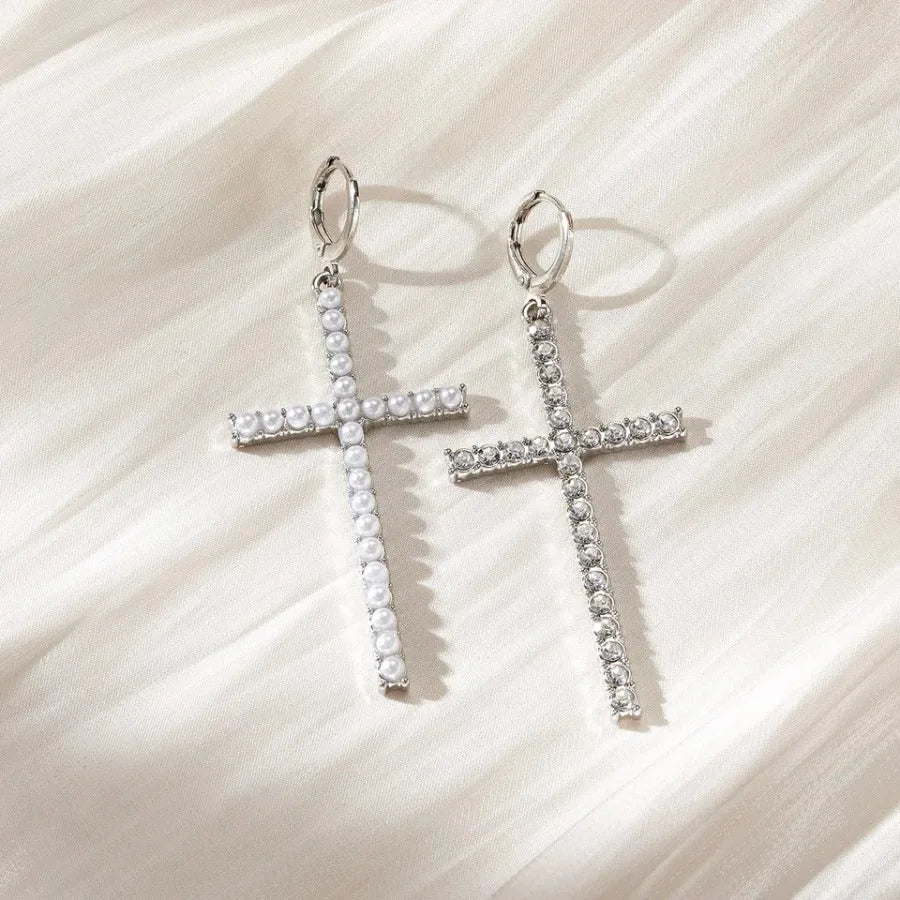 Pearl Cross Earrings