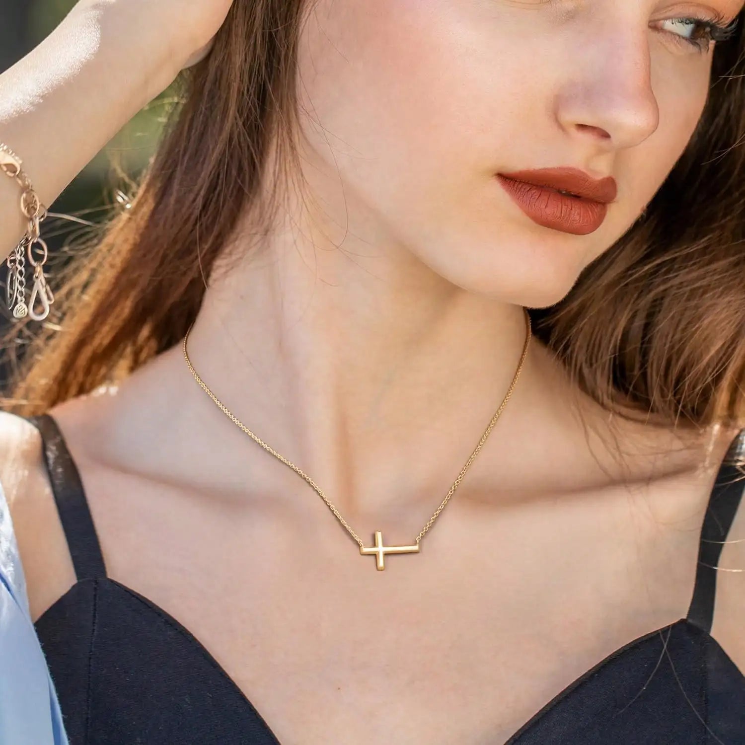 Sideways Cross Necklace