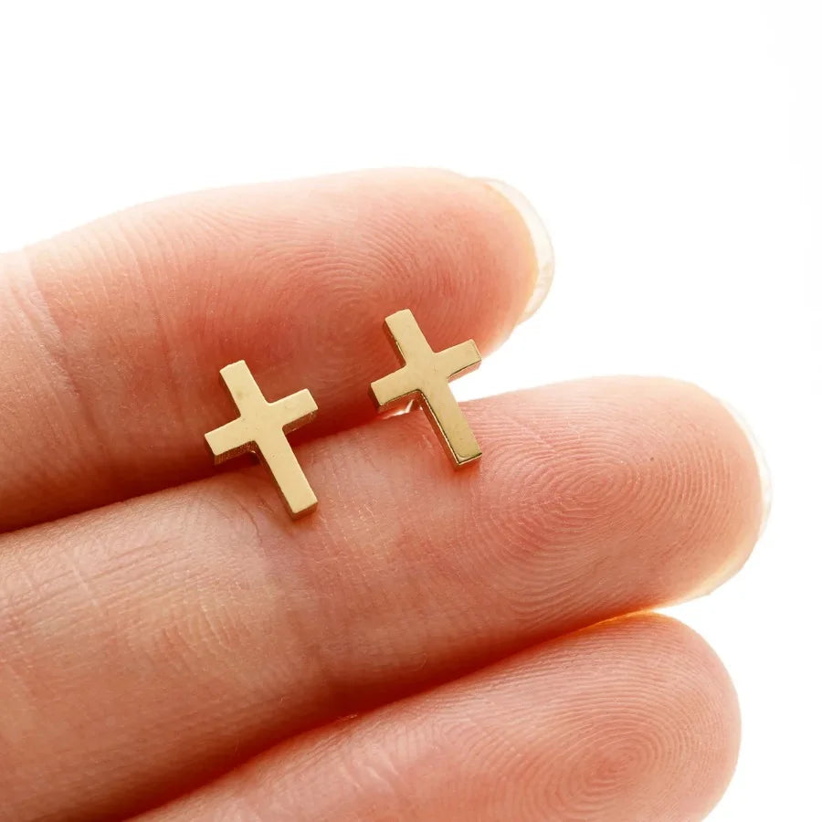 Gold Cross Stud Earrings
