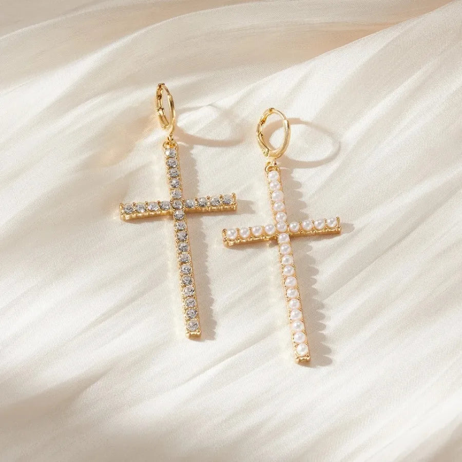 Pearl Cross Earrings