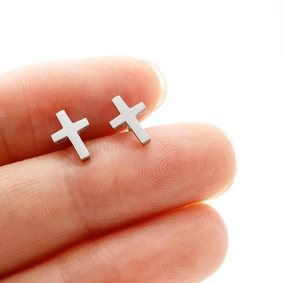 Gold Cross Stud Earrings